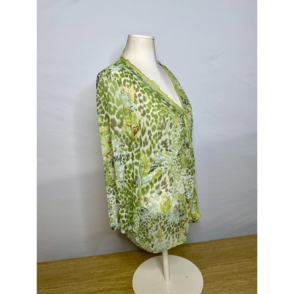 Marks and Spencer Per Una Green Boho Floral Sheer Lightweight Blouse Size 18 - Picture 4 of 6